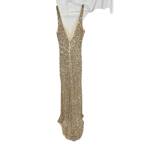 NEW Mac Duggal Shimmering Gold Sequin Slit Gown  #1068  NWT - Size 0 - Picture 8 of 12